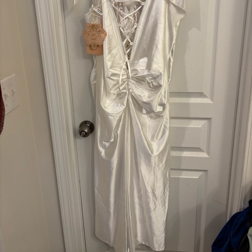 White Satin Lace-Up Corset dress - Picture 8 of 11